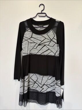 Able Black & White Geometric Mesh Dress